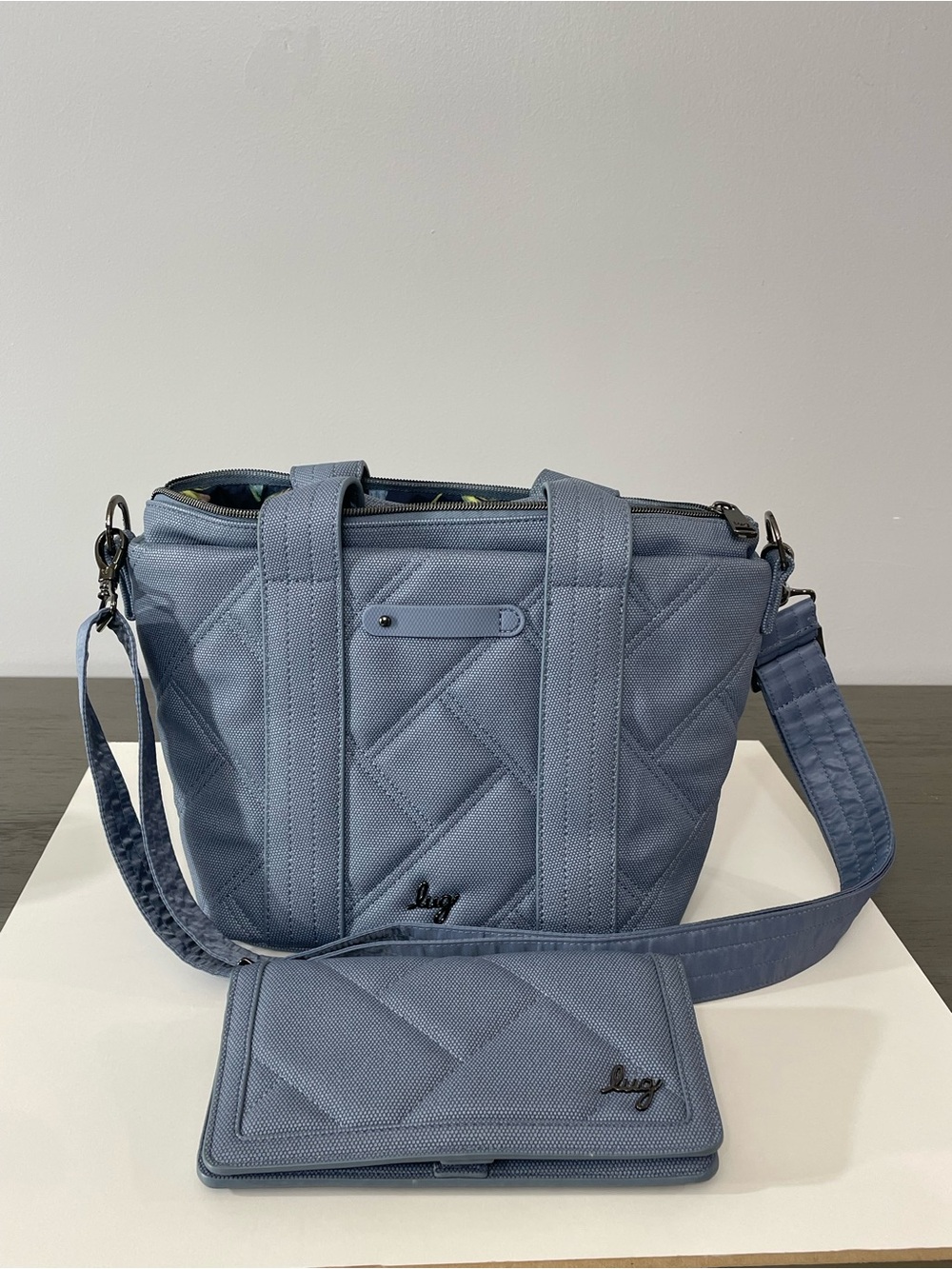 lug Light Blue Quilted Shoulder Bag with Matching Wallet